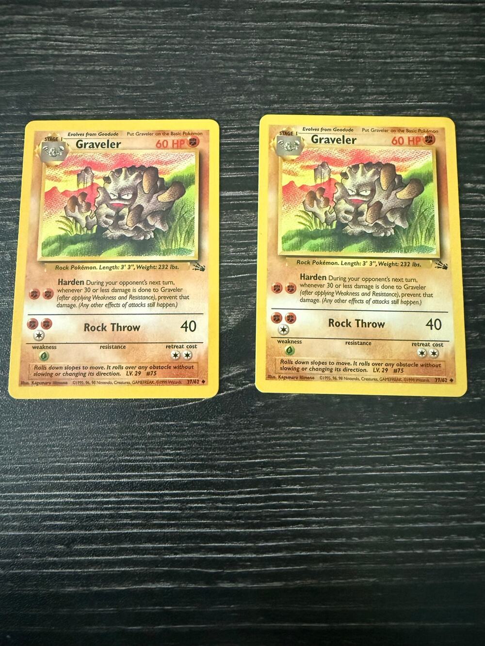 Vintage Pokemon Card Graveler 37/62 Fossil Set Uncommon WOTC 1999 Bundle (2)